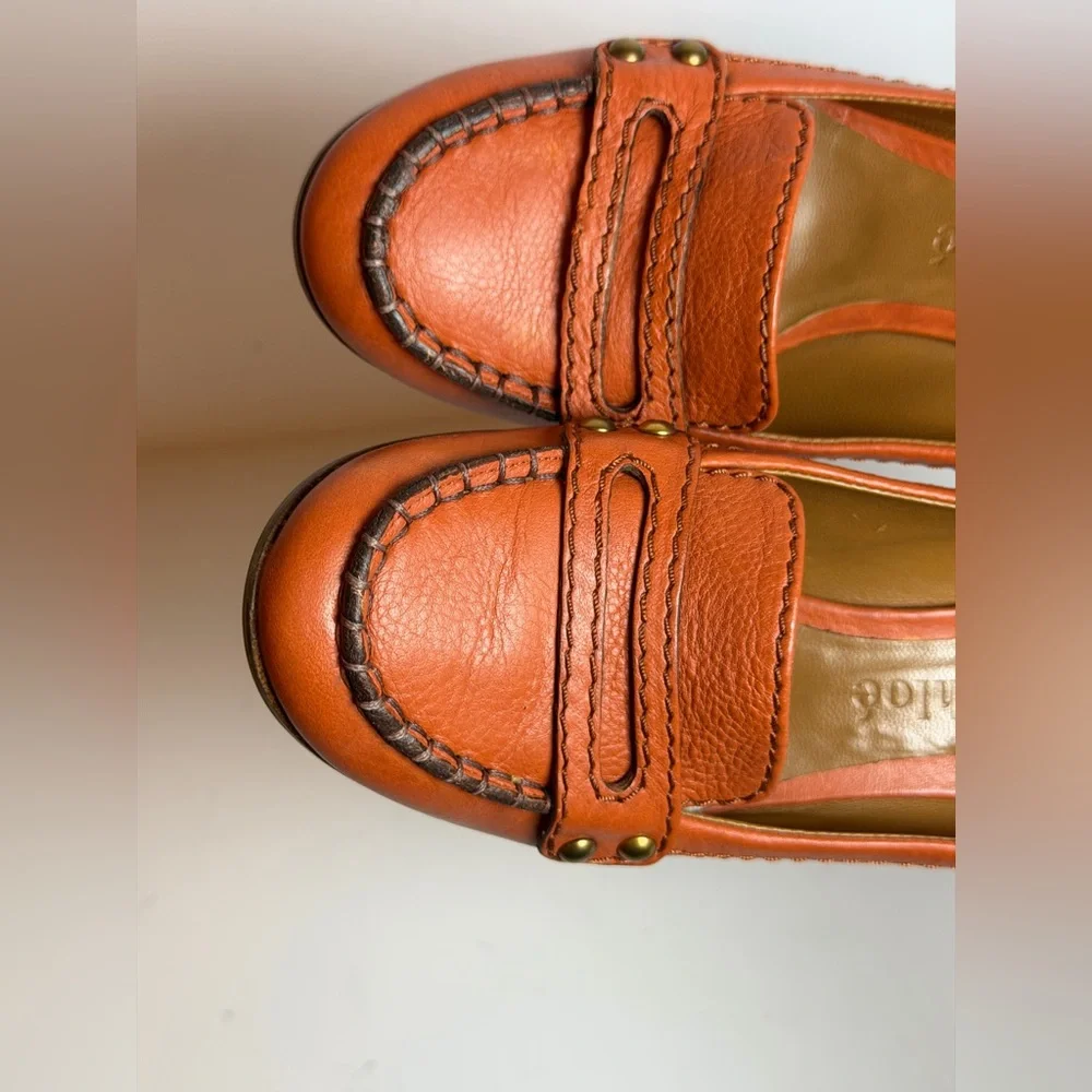Chloe Orange Leather Pumps Block Heel Penny Loafers Size 37